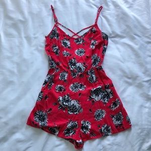 Divided by H&M Red Floral Print Romper